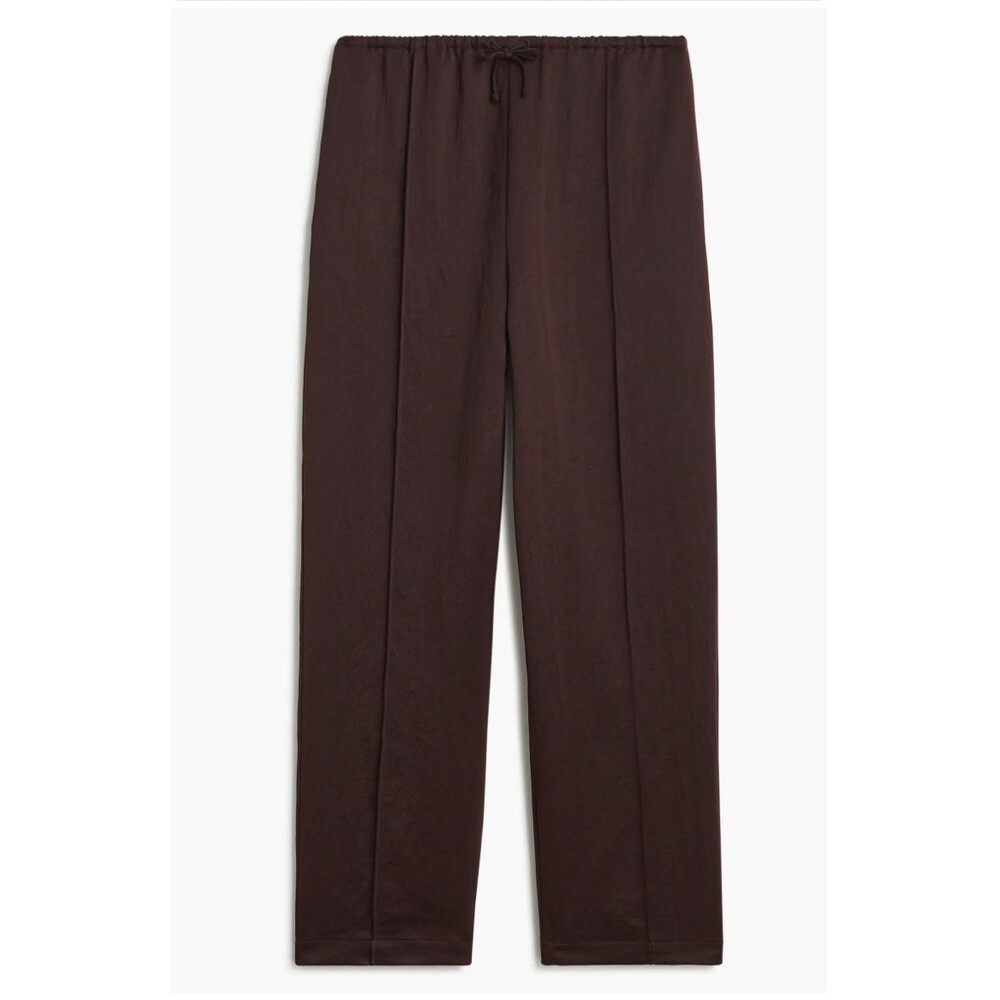 Madewell Pintuck Front Leg Pull On Satin Pants Drawstring Dark Brown Size L